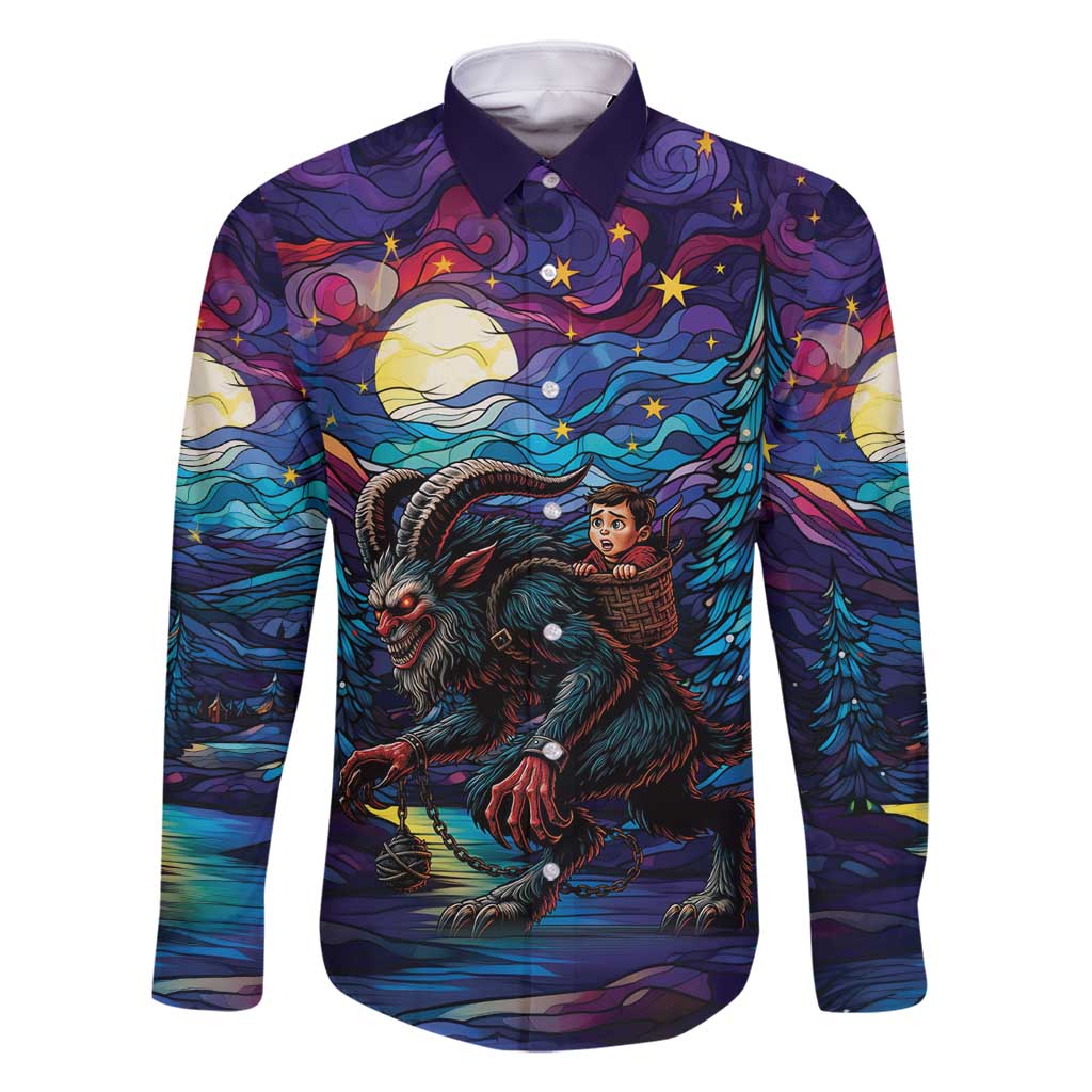 Stained Glass Krampus Family Matching Long Sleeve Bodycon Dress and Hawaiian Shirt Gothic Christmas Myth - Wonder Print Shop