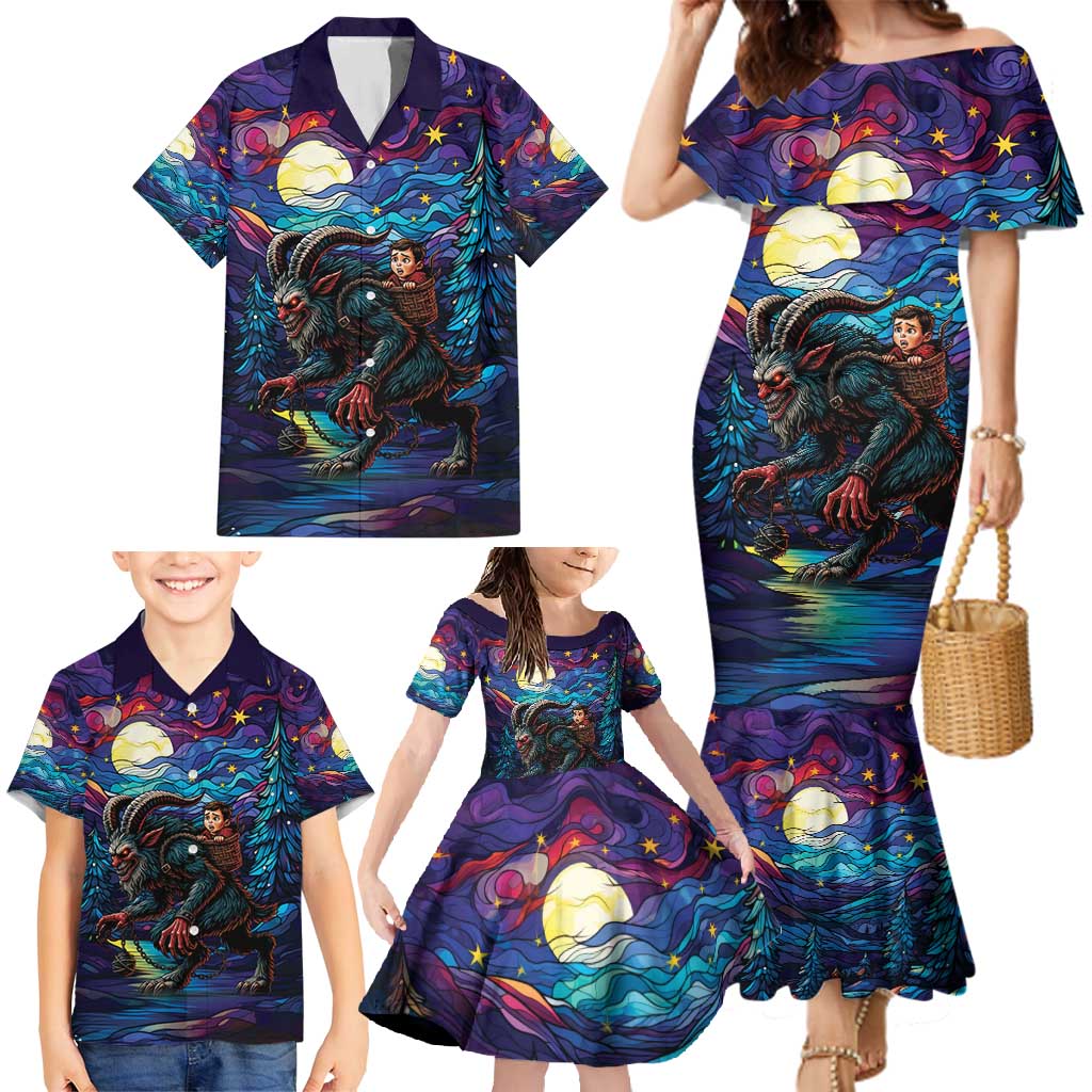 Stained Glass Krampus Family Matching Mermaid Dress and Hawaiian Shirt Gothic Christmas Myth - Wonder Print Shop