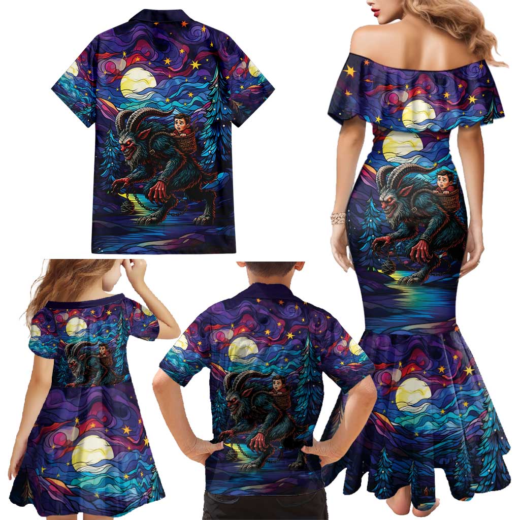 Stained Glass Krampus Family Matching Mermaid Dress and Hawaiian Shirt Gothic Christmas Myth - Wonder Print Shop