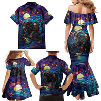 Stained Glass Krampus Family Matching Mermaid Dress and Hawaiian Shirt Gothic Christmas Myth - Wonder Print Shop