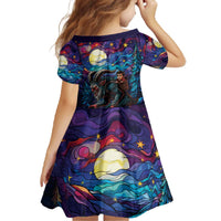 Stained Glass Krampus Family Matching Off The Shoulder Long Sleeve Dress and Hawaiian Shirt Gothic Christmas Myth - Wonder Print Shop