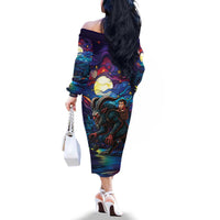 Stained Glass Krampus Family Matching Off The Shoulder Long Sleeve Dress and Hawaiian Shirt Gothic Christmas Myth - Wonder Print Shop