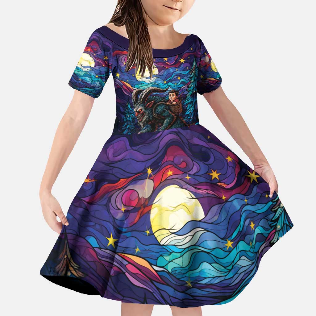 Stained Glass Krampus Family Matching Off Shoulder Maxi Dress and Hawaiian Shirt Gothic Christmas Myth - Wonder Print Shop