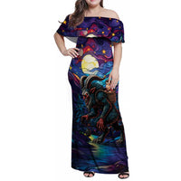 Stained Glass Krampus Family Matching Off Shoulder Maxi Dress and Hawaiian Shirt Gothic Christmas Myth - Wonder Print Shop