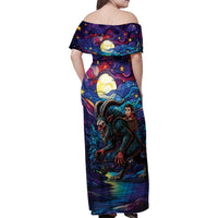 Stained Glass Krampus Family Matching Off Shoulder Maxi Dress and Hawaiian Shirt Gothic Christmas Myth - Wonder Print Shop