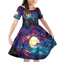 Stained Glass Krampus Family Matching Off Shoulder Short Dress and Hawaiian Shirt Gothic Christmas Myth - Wonder Print Shop