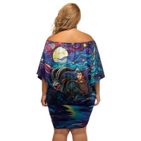Stained Glass Krampus Family Matching Off Shoulder Short Dress and Hawaiian Shirt Gothic Christmas Myth - Wonder Print Shop