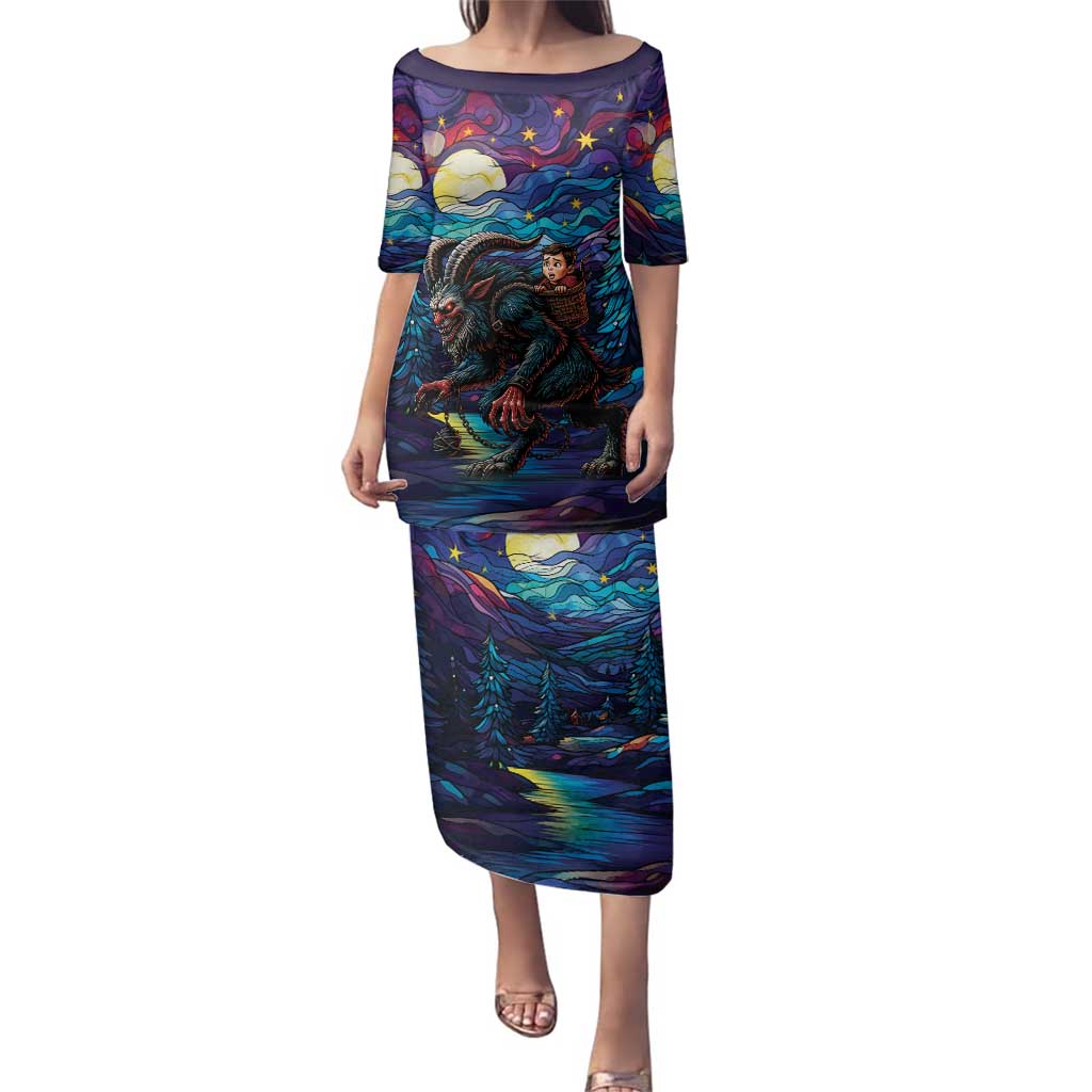 Stained Glass Krampus Family Matching Puletasi and Hawaiian Shirt Gothic Christmas Myth - Wonder Print Shop