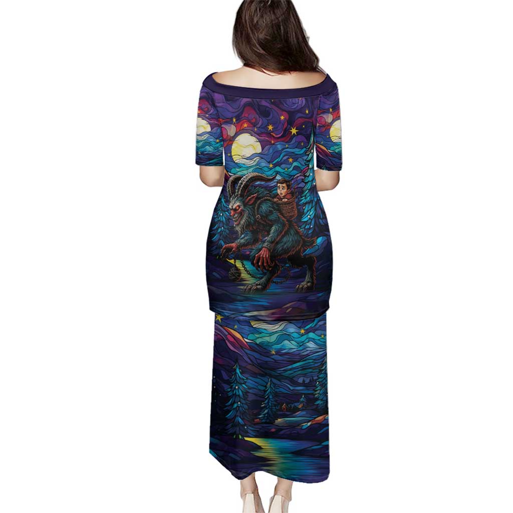 Stained Glass Krampus Family Matching Puletasi and Hawaiian Shirt Gothic Christmas Myth - Wonder Print Shop