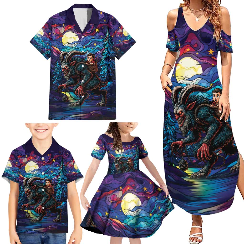 Stained Glass Krampus Family Matching Summer Maxi Dress and Hawaiian Shirt Gothic Christmas Myth - Wonder Print Shop