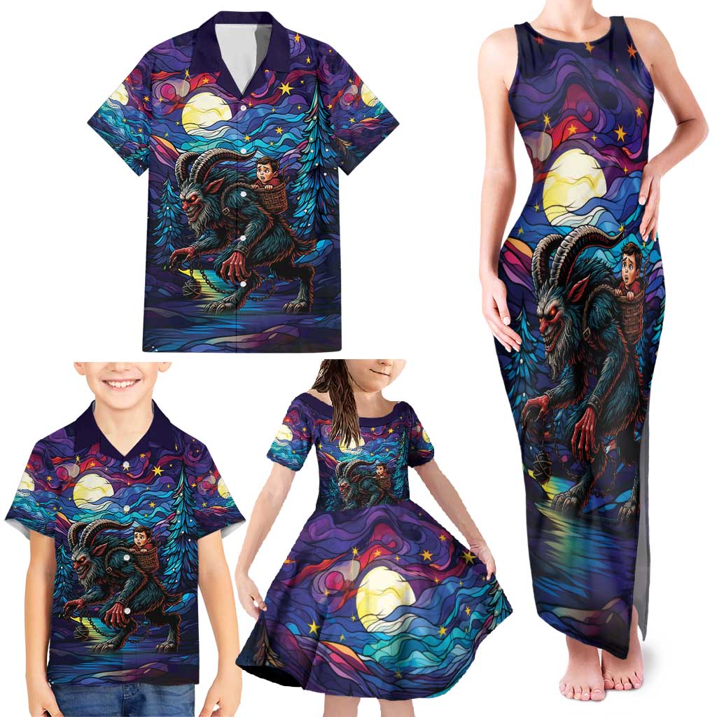 Stained Glass Krampus Family Matching Tank Maxi Dress and Hawaiian Shirt Gothic Christmas Myth - Wonder Print Shop