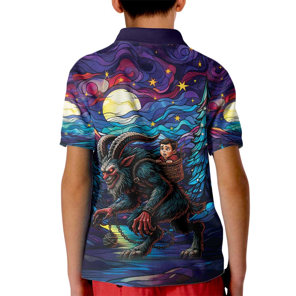 Stained Glass Krampus Kid Polo Shirt Gothic Christmas Myth - Wonder Print Shop