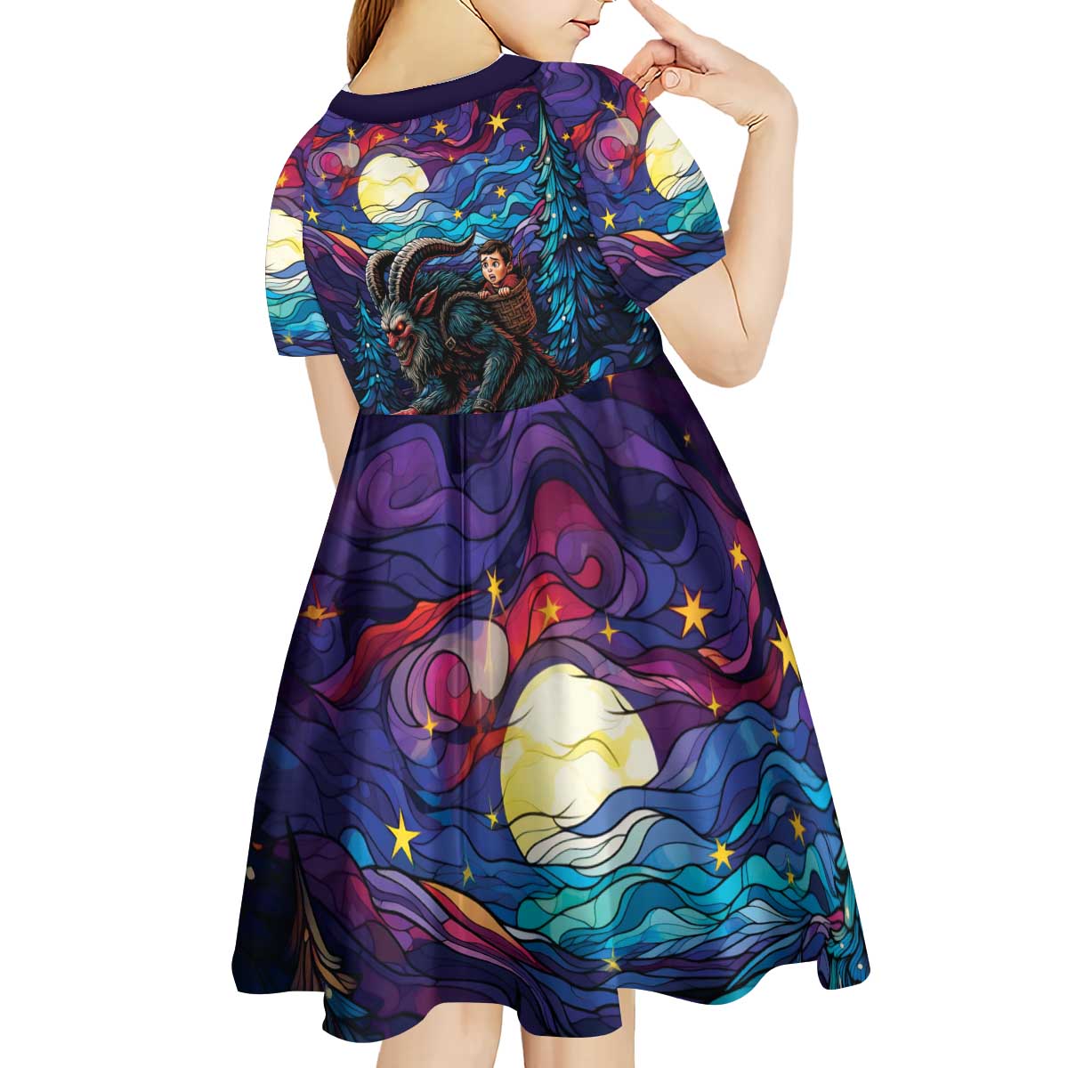 Stained Glass Krampus Kid Short Sleeve Dress Gothic Christmas Myth - Wonder Print Shop
