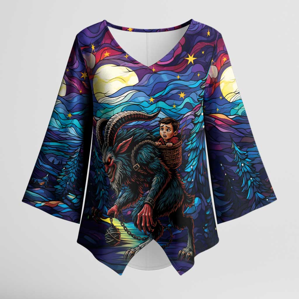 Stained Glass Krampus Kimono Sleeve Blouse Gothic Christmas Myth - Wonder Print Shop