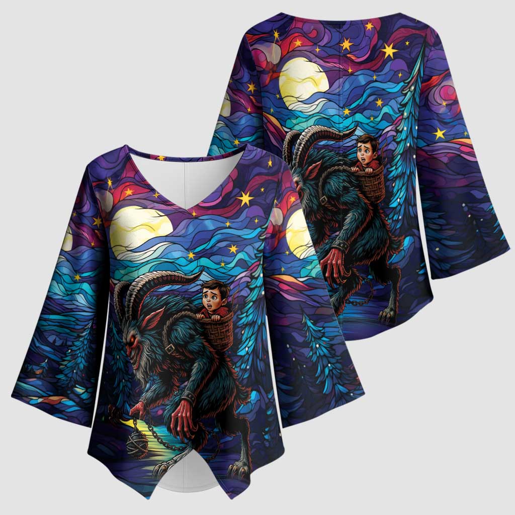 Stained Glass Krampus Kimono Sleeve Blouse Gothic Christmas Myth - Wonder Print Shop