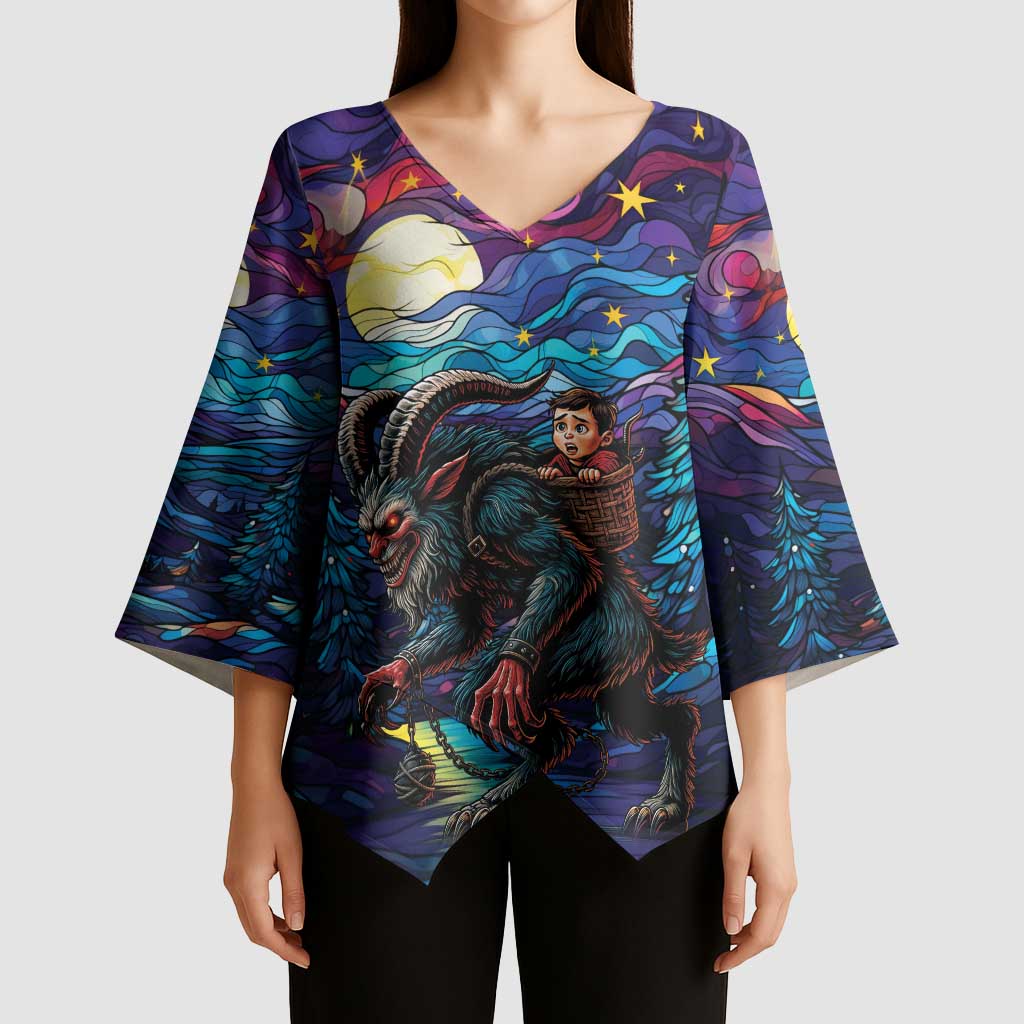 Stained Glass Krampus Kimono Sleeve Blouse Gothic Christmas Myth - Wonder Print Shop