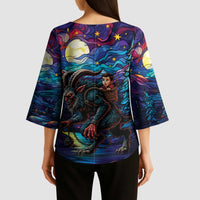 Stained Glass Krampus Kimono Sleeve Blouse Gothic Christmas Myth - Wonder Print Shop