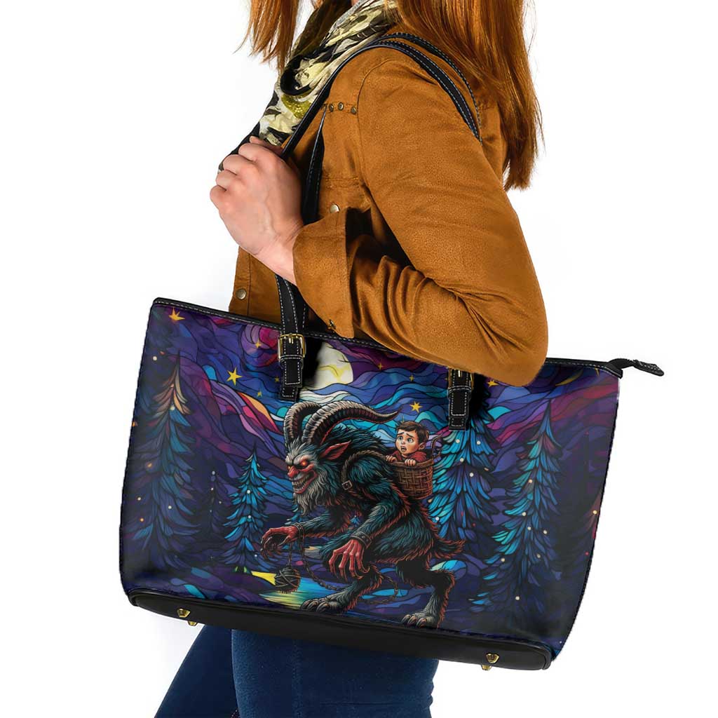 Stained Glass Krampus Leather Tote Bag Gothic Christmas Myth - Wonder Print Shop