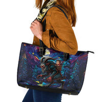 Stained Glass Krampus Leather Tote Bag Gothic Christmas Myth - Wonder Print Shop