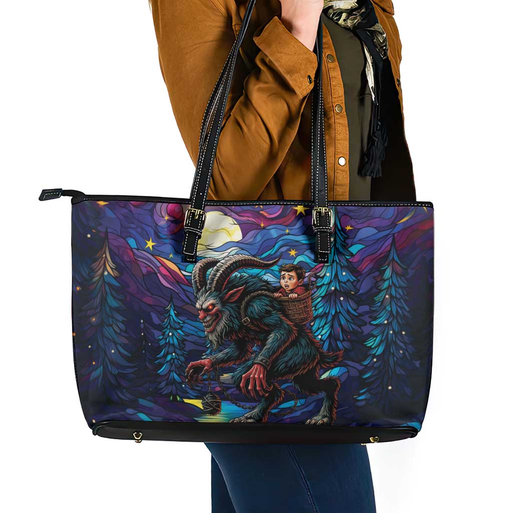 Stained Glass Krampus Leather Tote Bag Gothic Christmas Myth - Wonder Print Shop