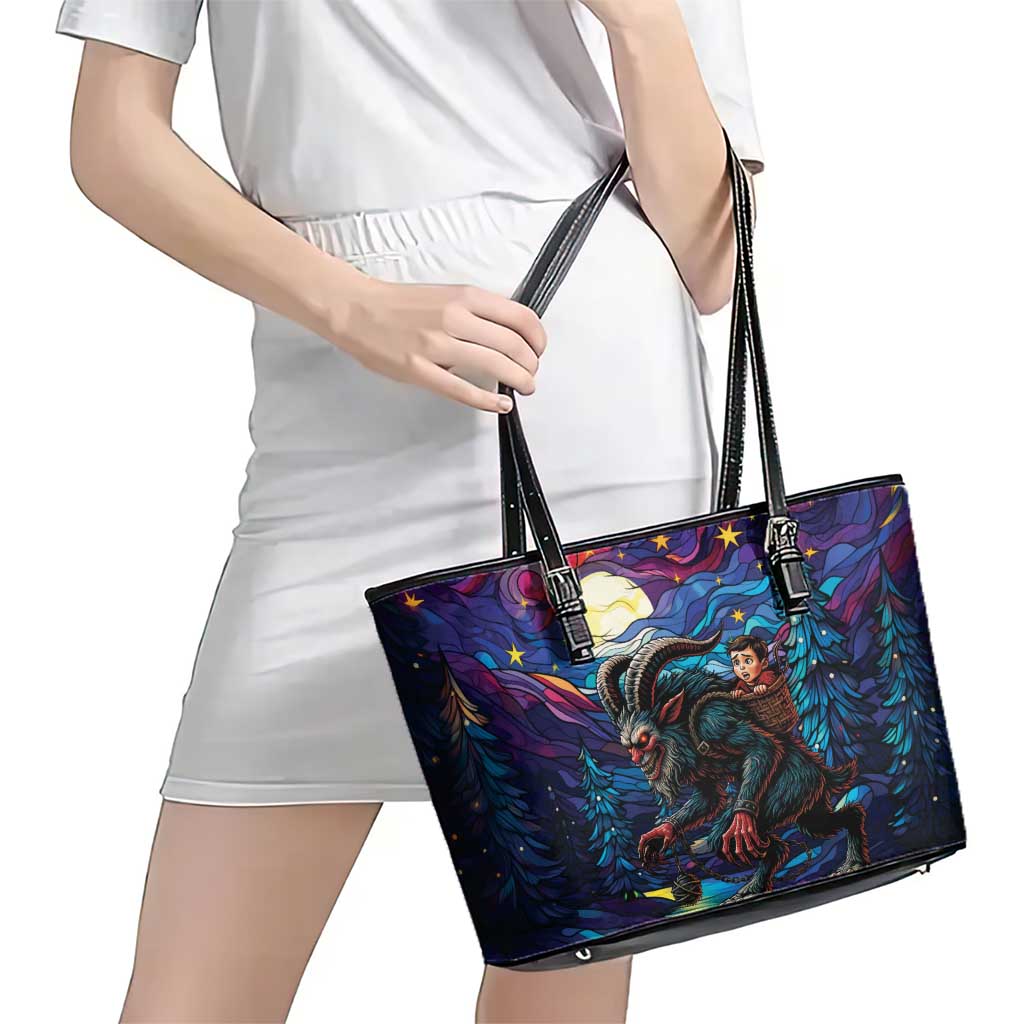 Stained Glass Krampus Leather Tote Bag Gothic Christmas Myth - Wonder Print Shop