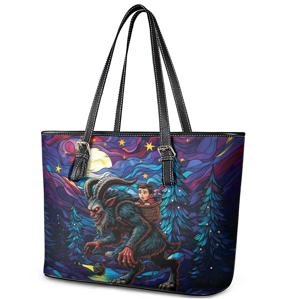 Stained Glass Krampus Leather Tote Bag Gothic Christmas Myth - Wonder Print Shop
