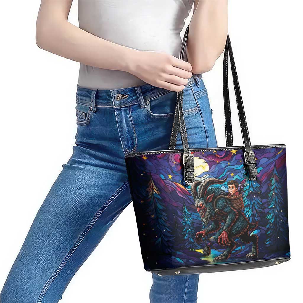 Stained Glass Krampus Leather Tote Bag Gothic Christmas Myth - Wonder Print Shop