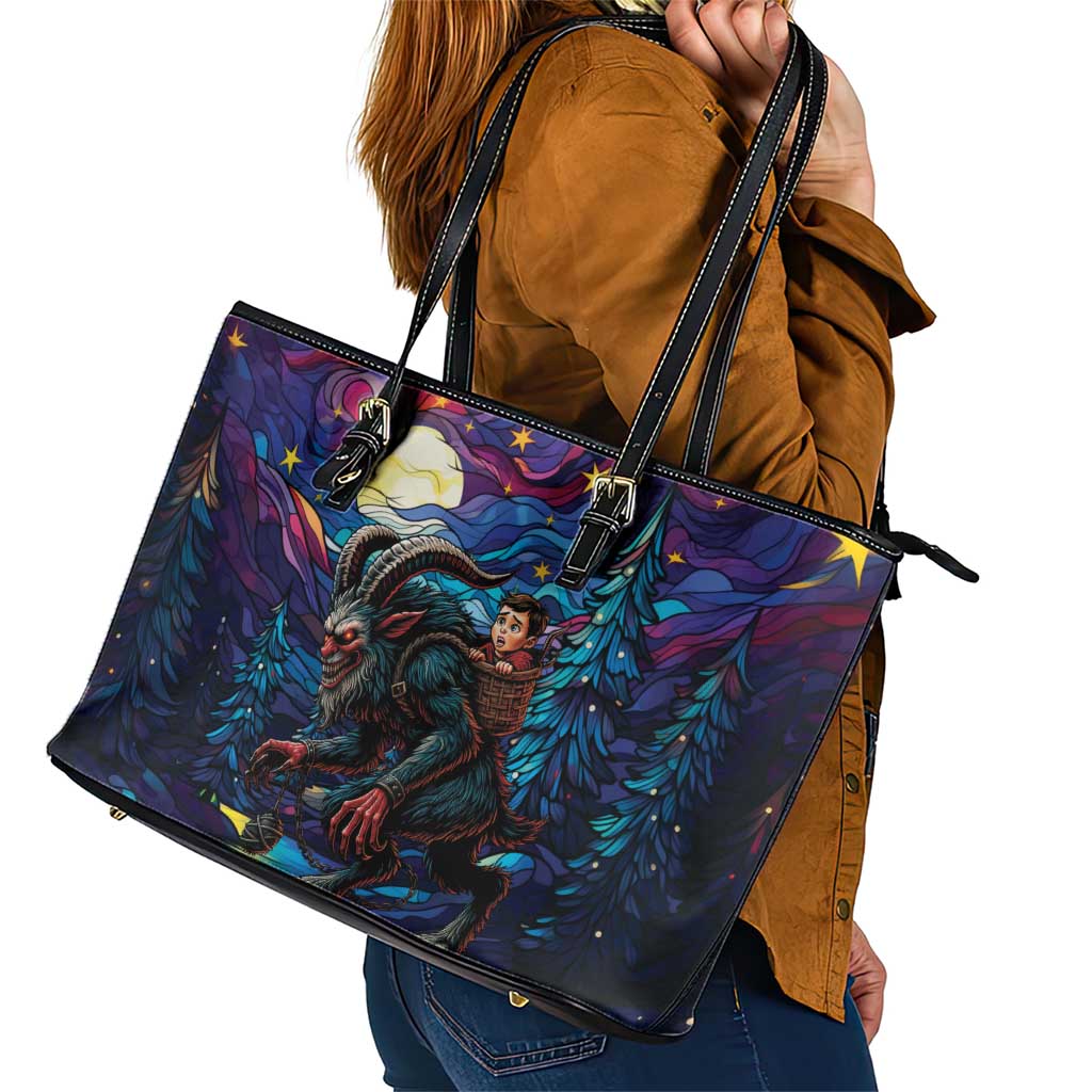 Stained Glass Krampus Leather Tote Bag Gothic Christmas Myth - Wonder Print Shop