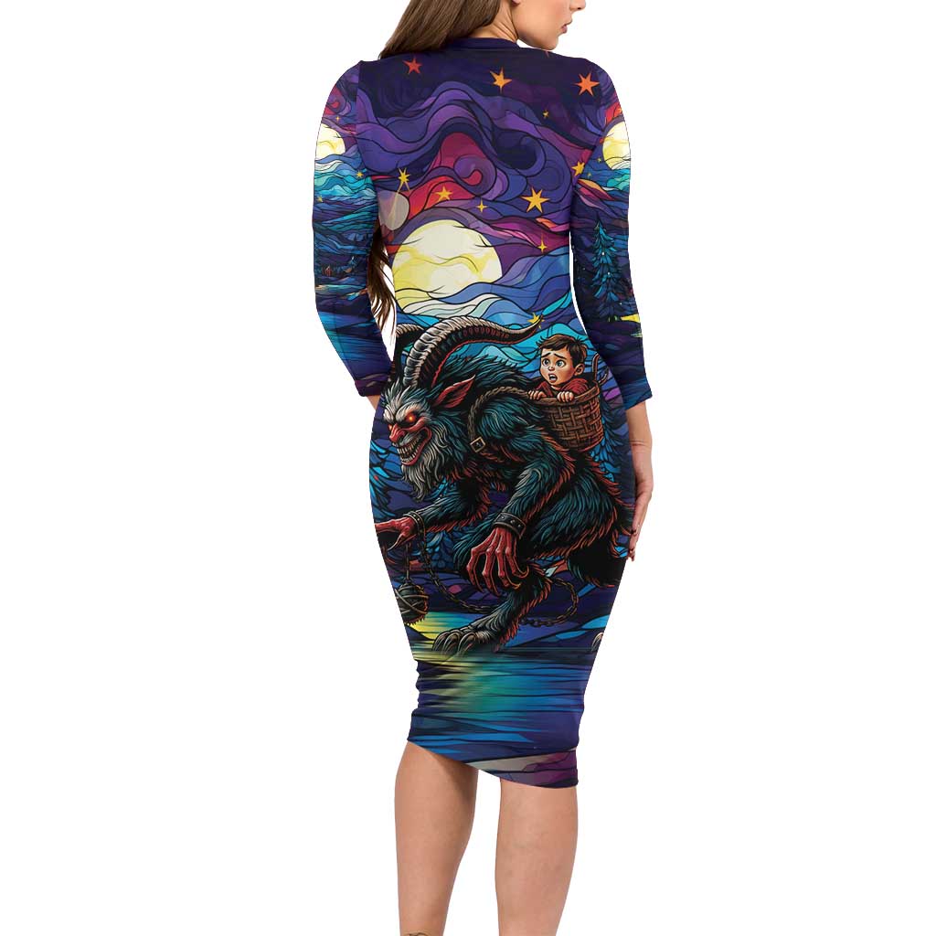 Stained Glass Krampus Long Sleeve Bodycon Dress Gothic Christmas Myth - Wonder Print Shop