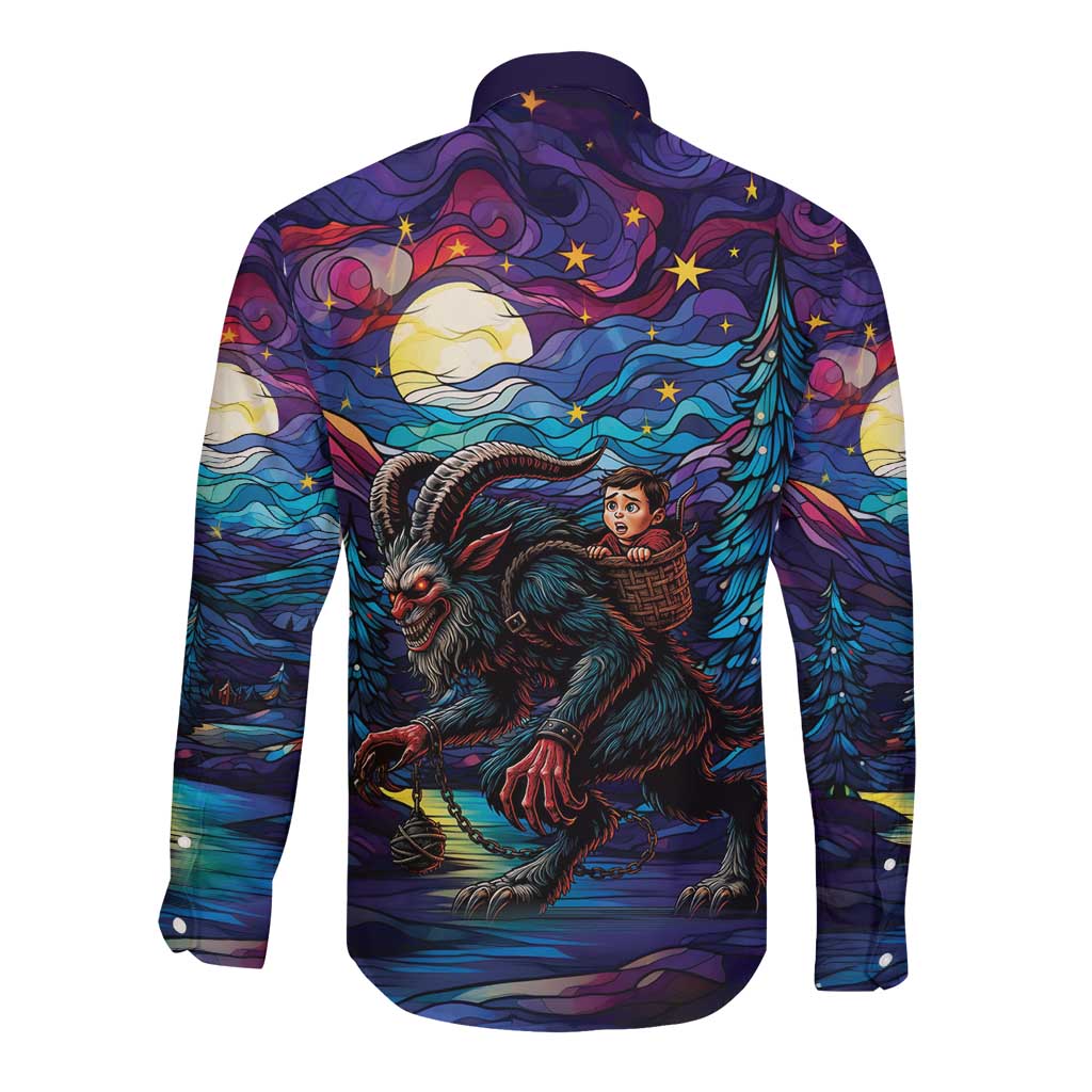 Stained Glass Krampus Long Sleeve Button Shirt Gothic Christmas Myth - Wonder Print Shop