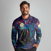 Stained Glass Krampus Long Sleeve Polo Shirt Gothic Christmas Myth - Wonder Print Shop
