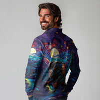 Stained Glass Krampus Long Sleeve Polo Shirt Gothic Christmas Myth - Wonder Print Shop