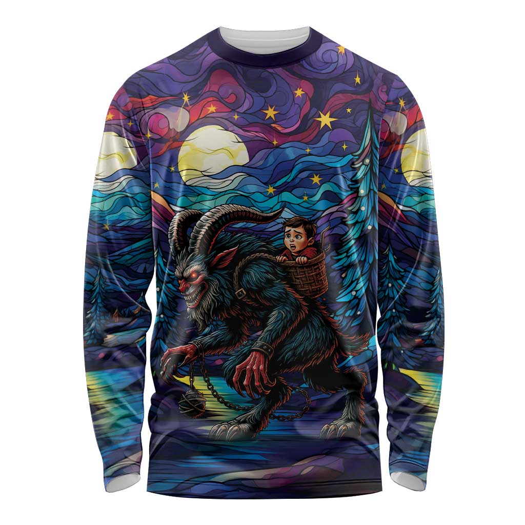 Stained Glass Krampus Long Sleeve Shirt Gothic Christmas Myth - Wonder Print Shop