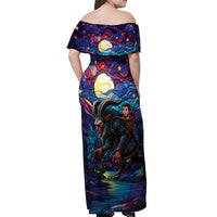 Stained Glass Krampus Off Shoulder Maxi Dress Gothic Christmas Myth - Wonder Print Shop