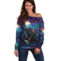 Stained Glass Krampus Off Shoulder Sweater Gothic Christmas Myth - Wonder Print Shop