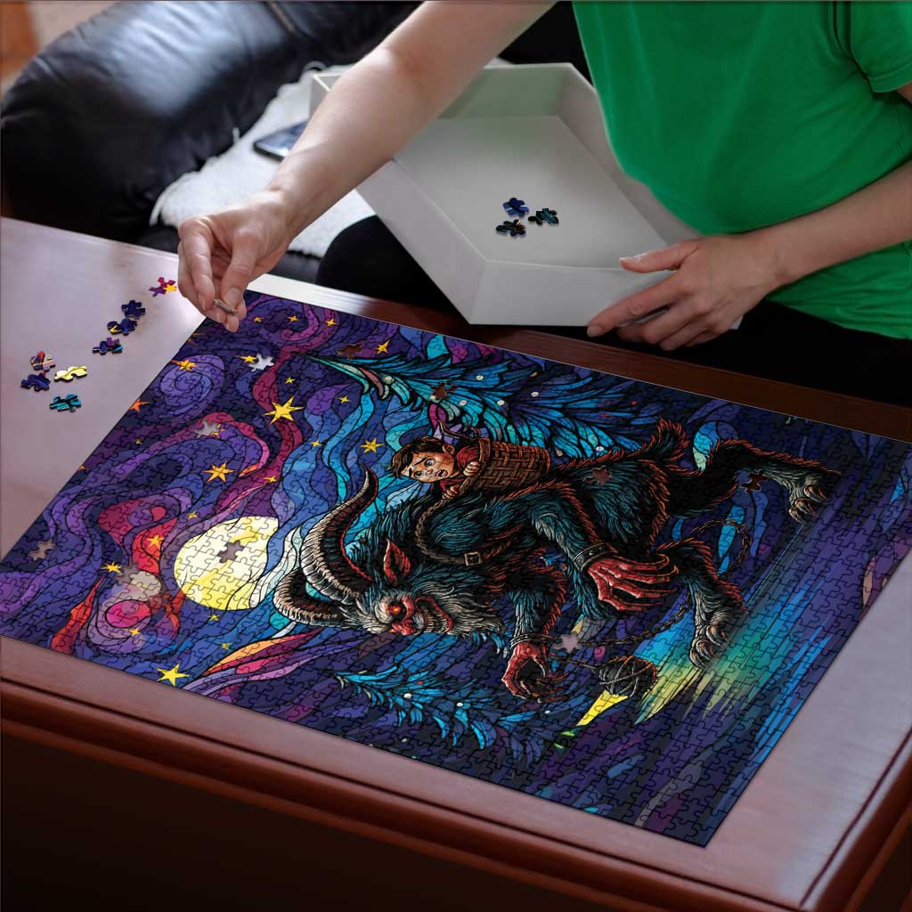 Stained Glass Krampus Puzzle Gothic Christmas Myth - Wonder Print Shop
