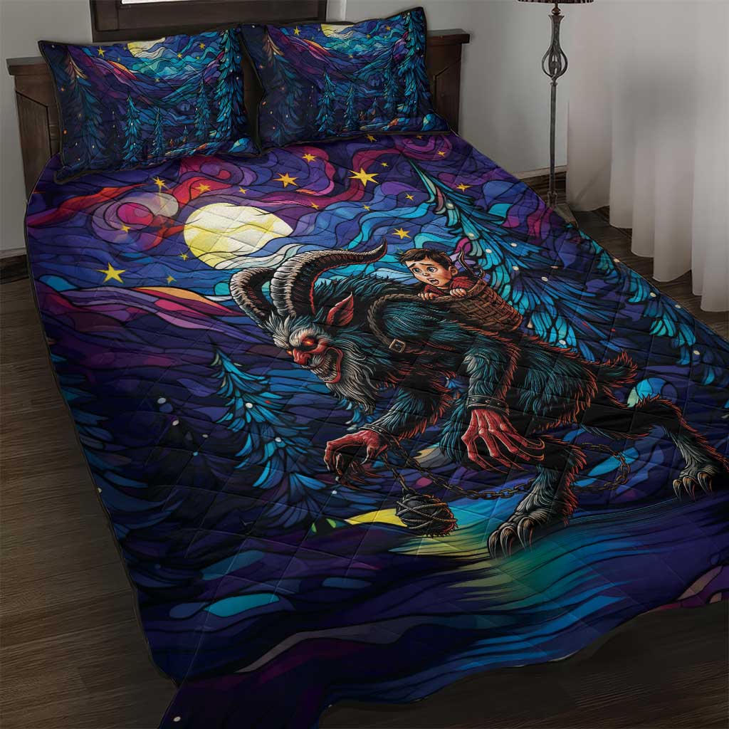 Stained Glass Krampus Quilt Bed Set Gothic Christmas Myth - Wonder Print Shop