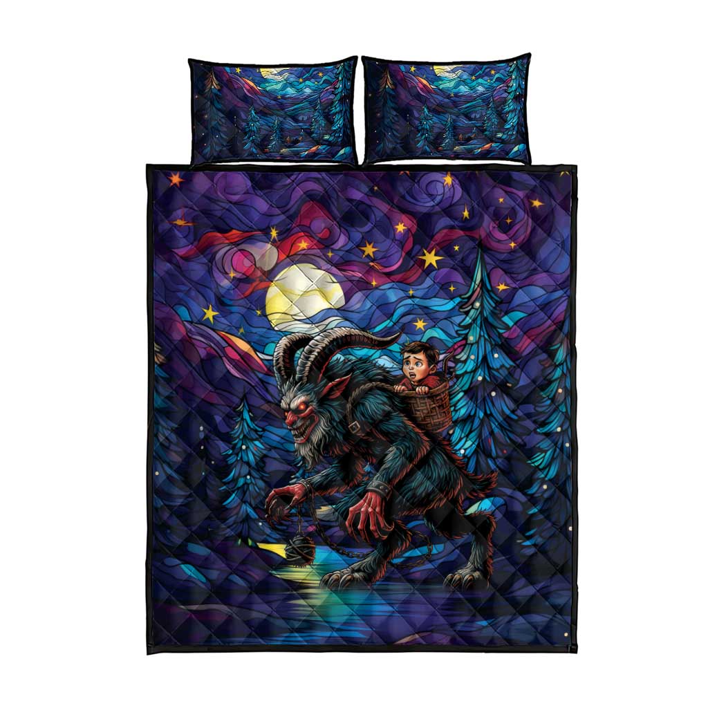 Stained Glass Krampus Quilt Bed Set Gothic Christmas Myth - Wonder Print Shop