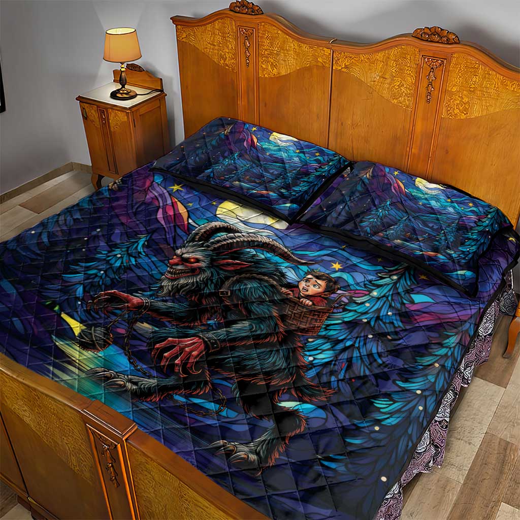 Stained Glass Krampus Quilt Bed Set Gothic Christmas Myth - Wonder Print Shop