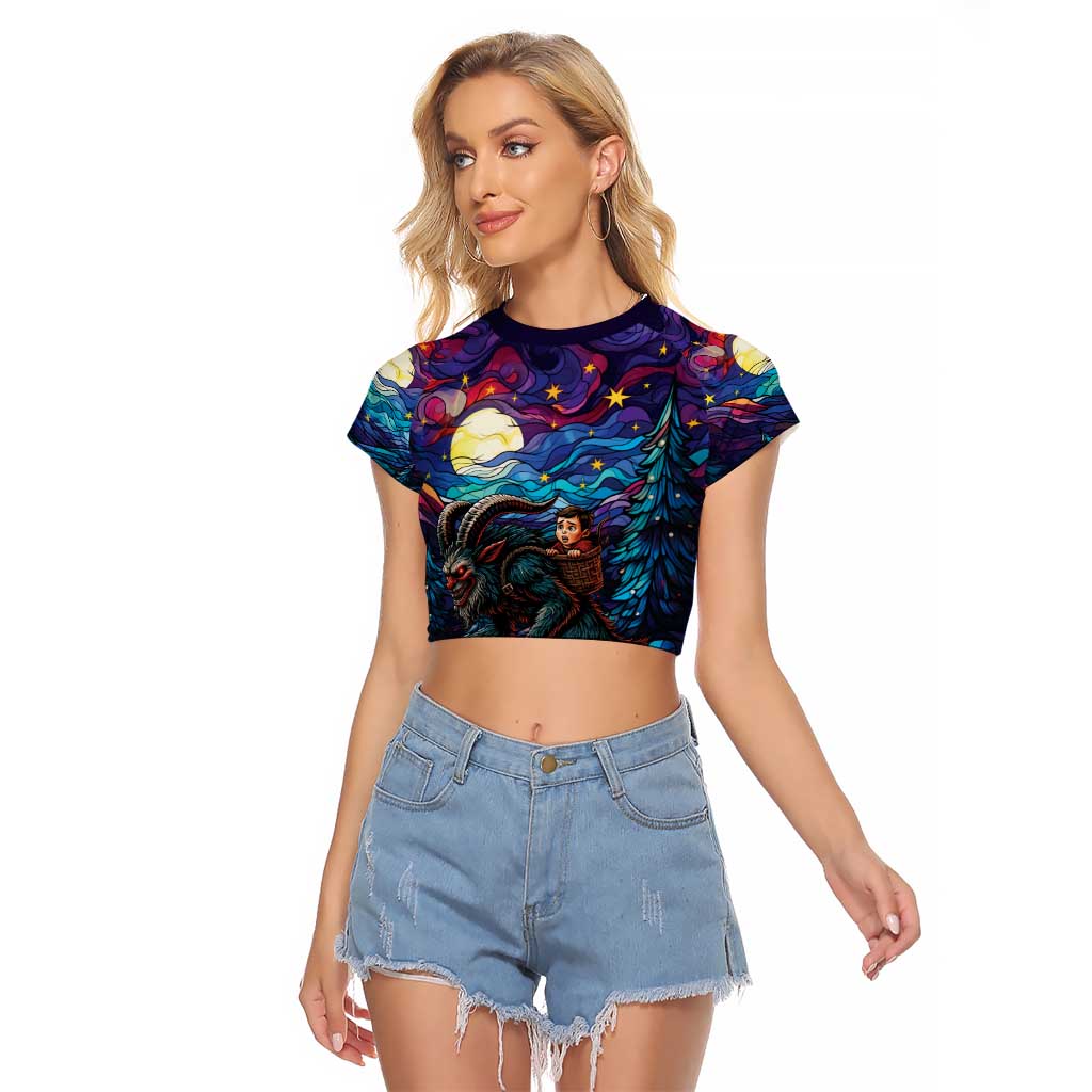 Stained Glass Krampus Raglan Cropped T Shirt Gothic Christmas Myth - Wonder Print Shop