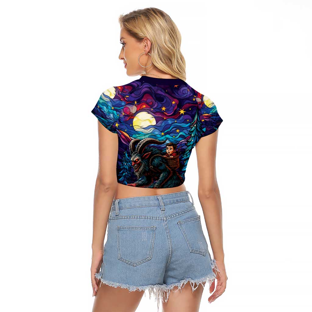 Stained Glass Krampus Raglan Cropped T Shirt Gothic Christmas Myth - Wonder Print Shop