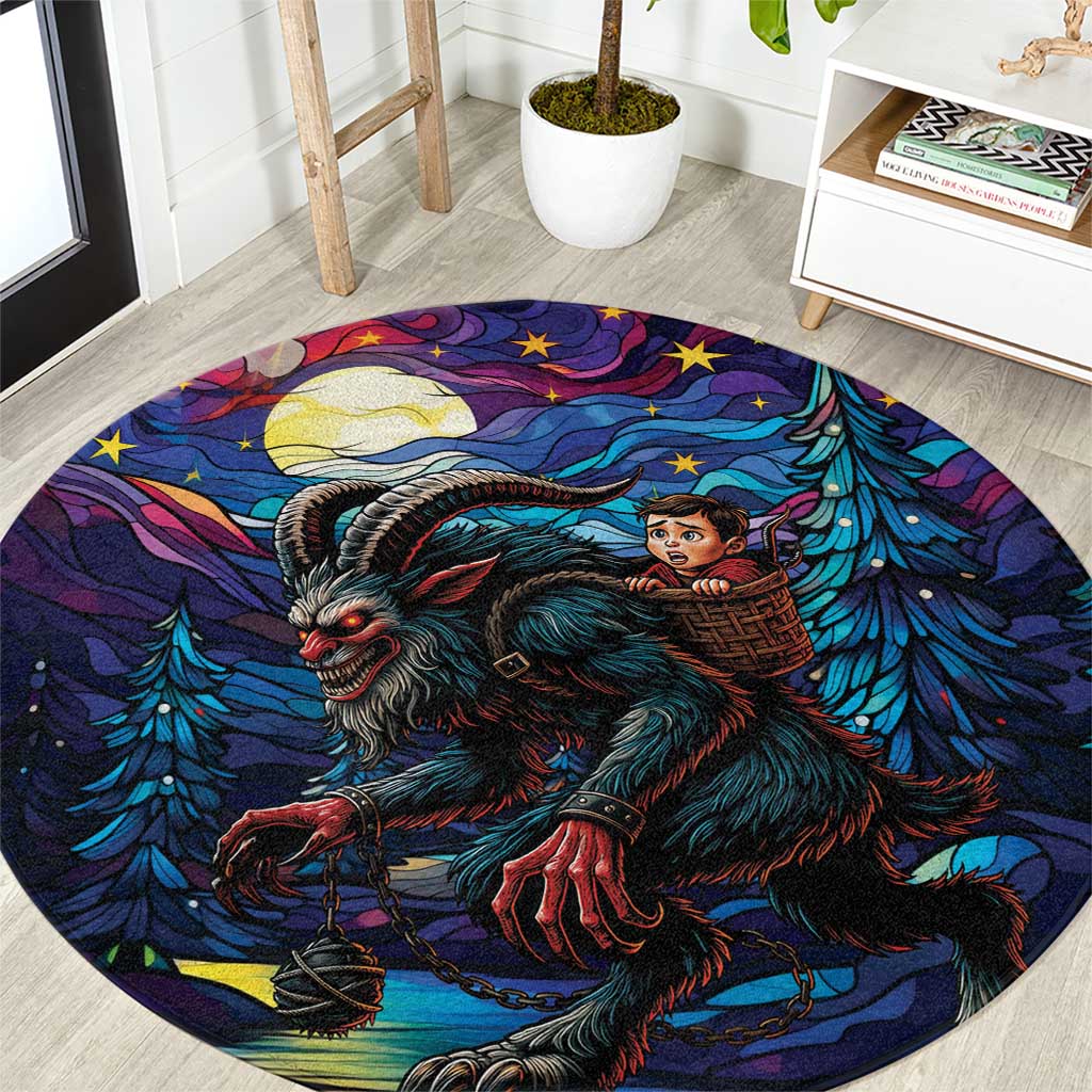 Stained Glass Krampus Round Carpet Gothic Christmas Myth - Wonder Print Shop