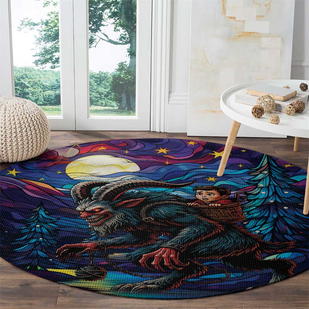 Stained Glass Krampus Round Carpet Gothic Christmas Myth - Wonder Print Shop