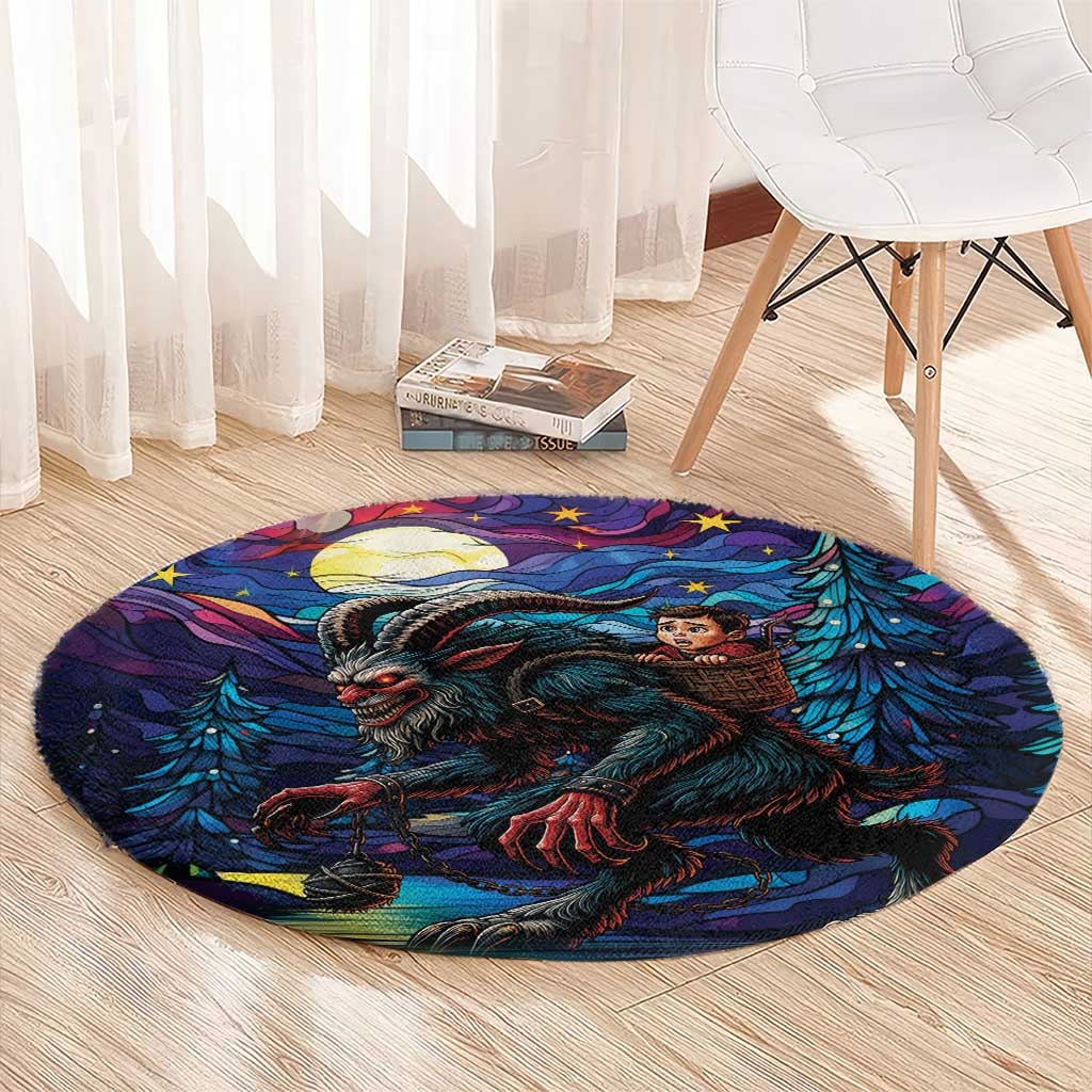 Stained Glass Krampus Round Carpet Gothic Christmas Myth - Wonder Print Shop