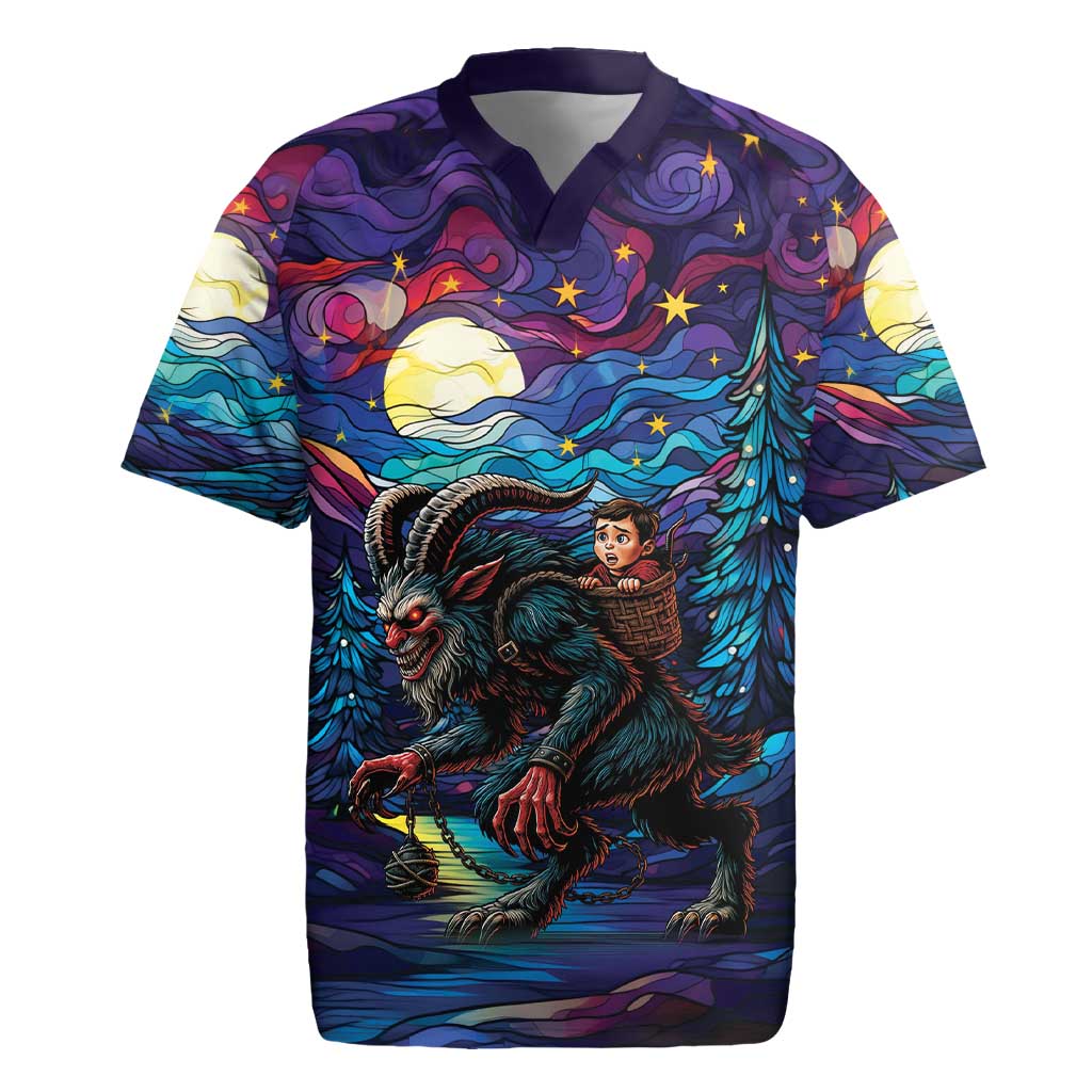 Stained Glass Krampus Rugby Jersey Gothic Christmas Myth - Wonder Print Shop