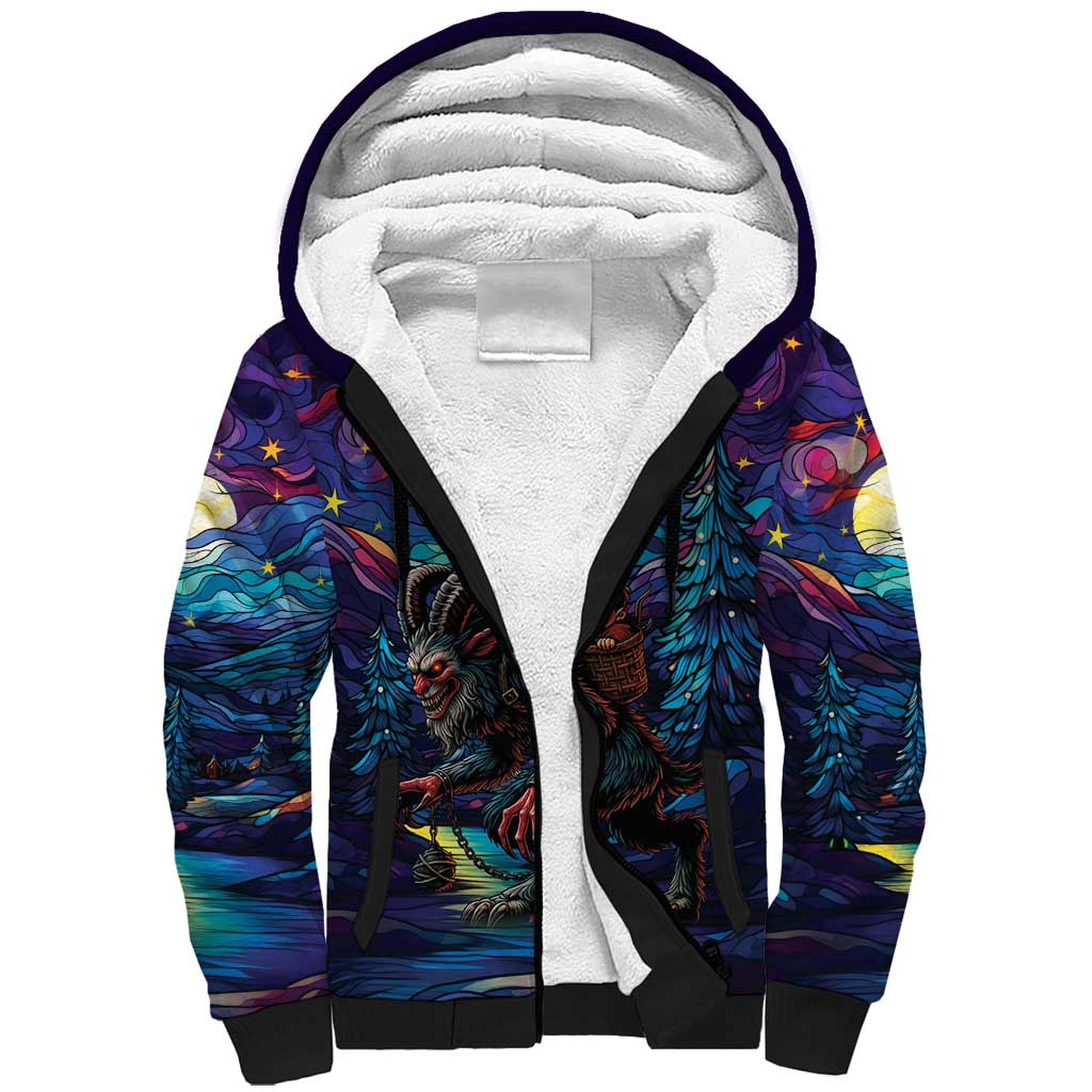 Stained Glass Krampus Sherpa Hoodie Gothic Christmas Myth - Wonder Print Shop