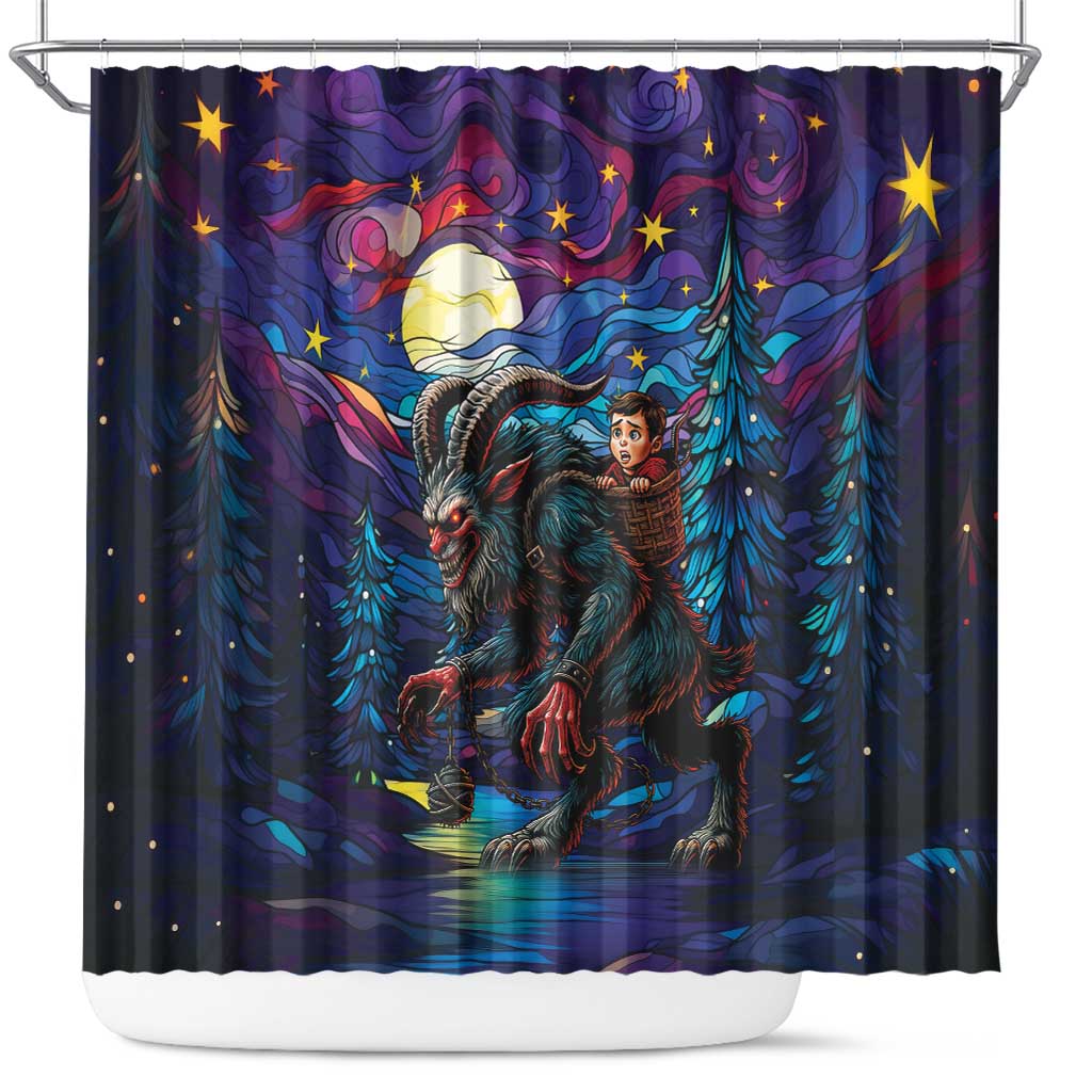 Stained Glass Krampus Shower Curtain Gothic Christmas Myth - Wonder Print Shop