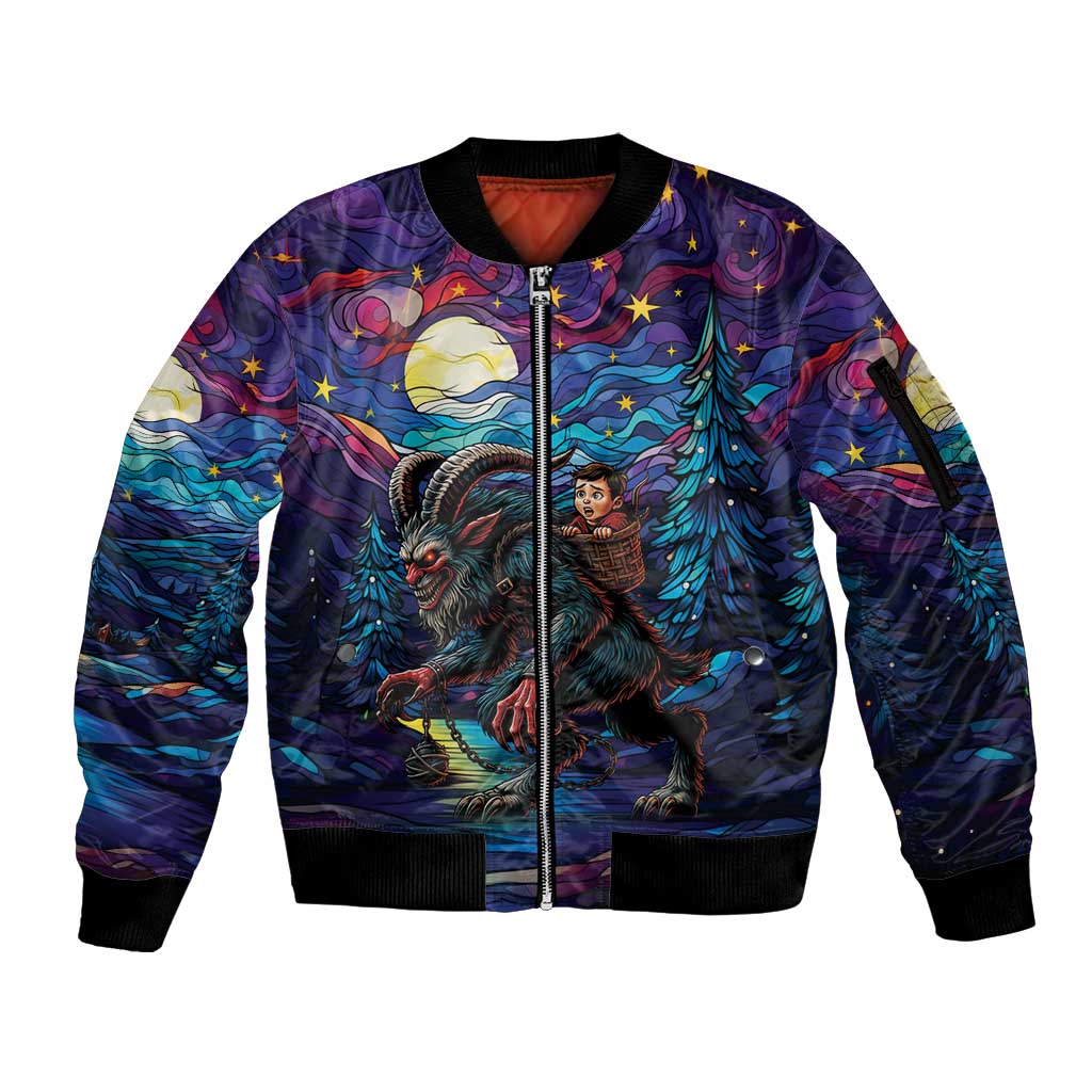 Stained Glass Krampus Sleeve Zip Bomber Jacket Gothic Christmas Myth - Wonder Print Shop