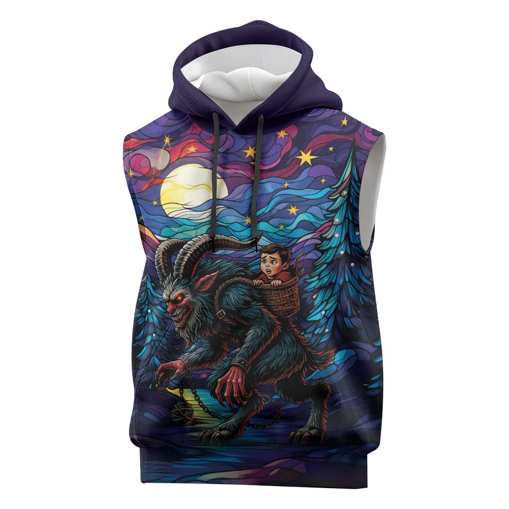 Stained Glass Krampus Sleeveless Hoodie Gothic Christmas Myth - Wonder Print Shop