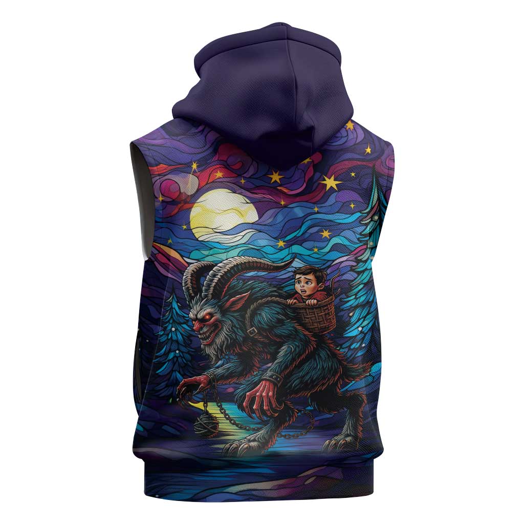 Stained Glass Krampus Sleeveless Hoodie Gothic Christmas Myth - Wonder Print Shop